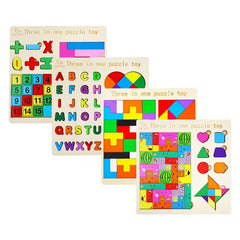 3-in-1 Wooden Puzzle Set | ABC, Shapes & 3D Game for Kids