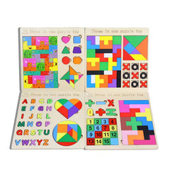 3-in-1 Wooden Puzzle Set | ABC, Shapes & 3D Game for Kids