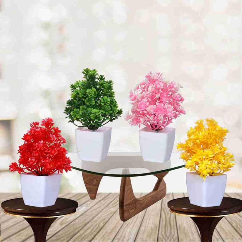 Pack of 4 Mini Artificial Plants for Home Decor