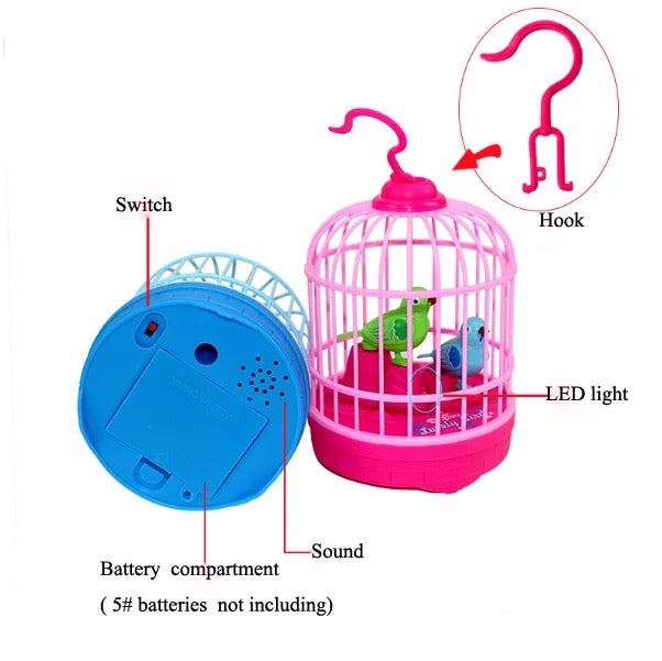 Mini Bird Cage Toy | Musical Light-Up Moving Birds