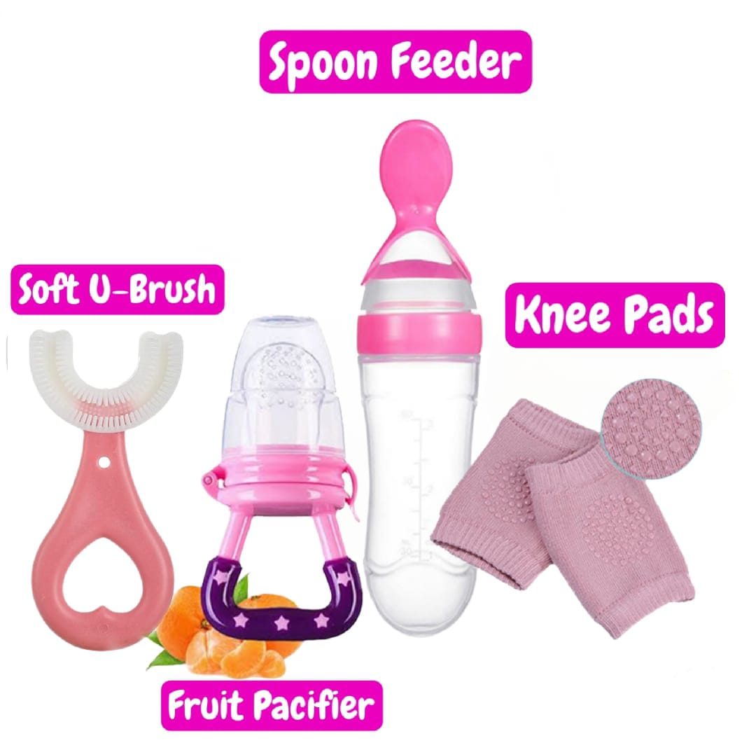 Baby Spoon Feeder, Fruit Pacifier, Knee Pads & Brush